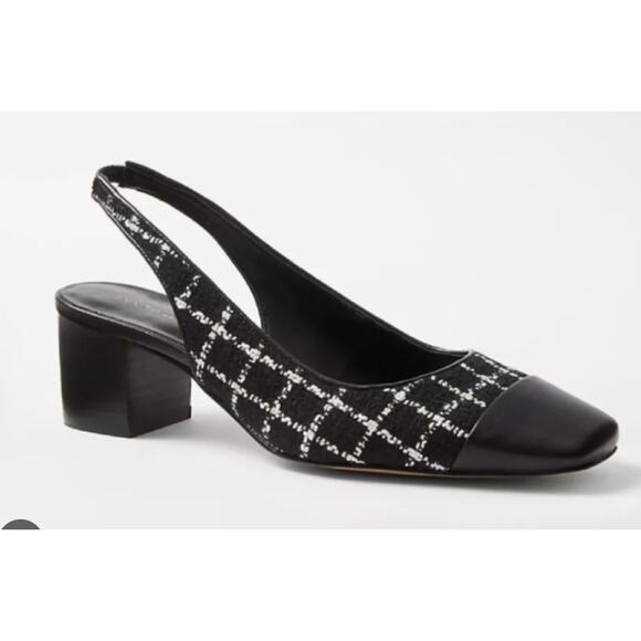 NWOB Ann Taylor Cap Toe Sling Back Pump Black White Tweed Size 8.5 - Picture 1 of 6